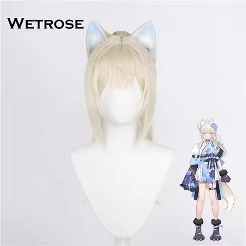 【Wetrose】In Stock Fuwawa New Year Wig Abyssgard Cosplay Kimono Outfit Curly Two Ponytail Clips Full 