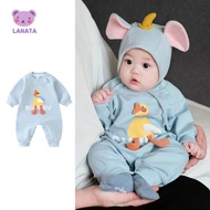 Bộ liền thân Kèm mũ LANATA dài tay cho bé gái bé trai Bodysuit cho bé gái trai chất cotton Quần áo s