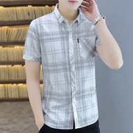 Áo Sơ Mi Nam Ngắn Tay Phối Họa Tiết Caro Có Túi Mã CRT0012 Cao Cấp Thời Trang PONIVALAZA  Chất Vải M