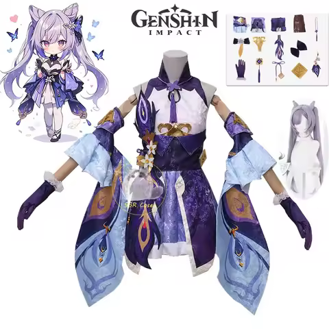 Keqing Cosplay Genshin Impact Cosplay Costume Anime Game Uniform Keqing Wig Dress Clothing Halloween