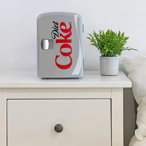 Diet Coke Mini Fridge - Refrigerator for Bedroom Skincare Office, Portable Table Top Beverage Cooler