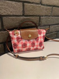 Longchamp龍驤 mini迷你小包田園風 單柄印花粉色 手拿包 手提袋 斜挎包 單肩包 通勤 生日禮物 節日 情人節