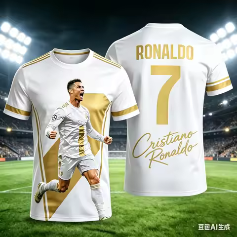 Ronaldo Juventus Portrait Print Soccer Jersey T-Shirt, Men Women Quick Dry Breathable Casual Streetw