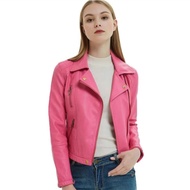 terbaru Jaket semi kulit wanita Korea Pink