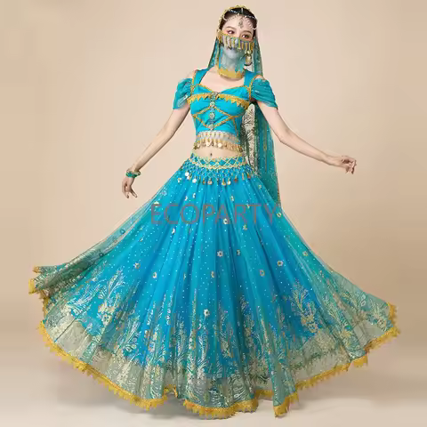 Festival Arabian Princess Costumes Indian Dance Embroider Bollywood Jasmine Costume Party Cosplay Ja