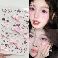 Flash Diamond Face Sticker Ribbon Red Bow Concert Makeup Sticker Diamond Red Diamond Children Stage 