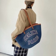 Celine賽琳 Couffin丹寧大字母logo貝殼Tote 休閒牛仔搭馬鞍棕肩帶 尺寸約23*32*20(包口68) 搭配單品王