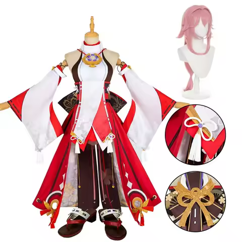 Game Genshin Impact Yae Miko Cosplay Costume Yae Miko Guuji Yae Cos Wigs Shoes Games Uniform Dress O