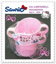 ♥小花花日本精品♥Hello Kitty 紙杯水杯茶杯有柄架粉色大臉造型蝴蝶結坐姿吸手指三入組 57034300