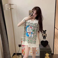 COD1Z934 Summer New Style Doraemon Floral Print Cute Age-Reducing Mid-Length Short-Sleeved T-Shirt H