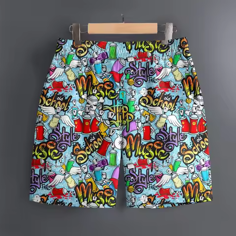 Men's Hawaiian 3D Comic Cartoon Pattern Beach Shorts Quick Dry Outdoor Leisure Sports Shorts Fashion