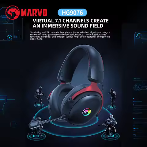 MARVO HG9076 Wired Headset with Microphone Volume RGB Light Switch 7.1 Surround Sound USB Gaming Hea