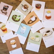 "Original" 2024 Coffee Drinks Hand-painted Illustrations Monthly Calendar Card Desk Calendar / New Year Christmas Gift