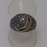 crescent moon smile ring (s_m-R.37) ( 月 玉兔 月球 月亮 星 星空 星夜 微笑 銀 戒指 指环 )