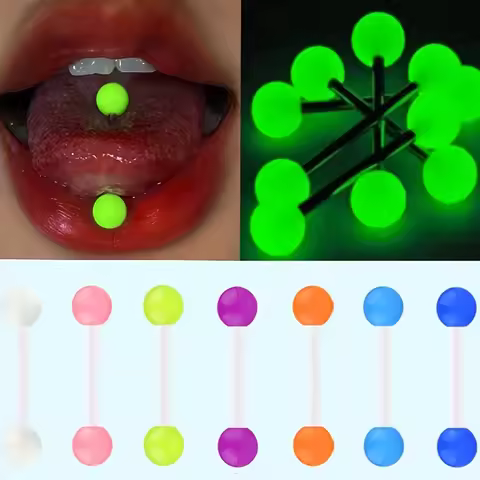 7pcs Funky Glow-in-the-Dark Tongue Piercing Ball Studs Set Acrylic Body Jewelry for Parties & Casual