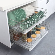 QM🌹Double-Layer Cabinet Basket304Stainless Steel Kitchen Cabinet Storage Rack Solid Drawer Dish Rack House Dish Rack Gui