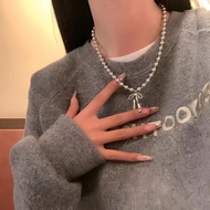 Niche Light Luxury All-Match Cool Style High-End Necklace Gray Fashion Bow Temperament Simple Clavic