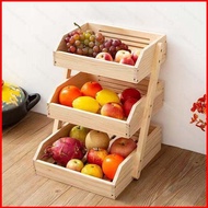 Wood 3 Tier Fruit Vegetable Storage Rack Slatted Open Bin Organizer Multifunctional Kitchen Tool
