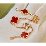【High version 1: 1】Vca 18k rose gold carnelion laser floral clover bracelet women simple fashion sen