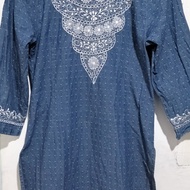 Atasan Baju Long Tunik Denim Jeans Wanita Laroche Bordir Cantik