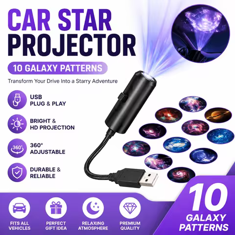 10 Patterns LED Car Star Projector Galaxy Light USB Plug & Play Galaxy Astronaut Moon Projection Lam