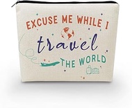 World Travel Makeup Bag Airplane Toiletry Organizer Zipper Pouch Excuse Me While I Travel The World 