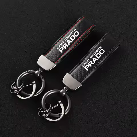 Leather car keychain Horseshoe Buckle Jewelry for Toyota Prado 120 Fj150 Land Cruiser with logo car 