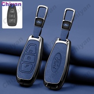 Car Zinc Alloy Nubuck PU Genuine Leather Key Cases Holder Cover Keychain Smart Protection Shell For 