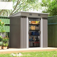 Outsunny 6' X 4' Metal Lean To Garden Shed, Garden Tool House With Double Sliding Doors, 2 Air Vents
