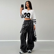 Women's Rapper Basic Athleisure Leather Black Cargo Pants