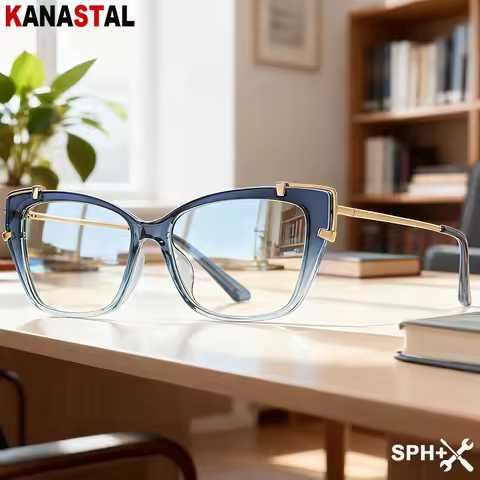 Women Cat Eye Reading Glasses Prescription CR39 Optic Lenses Myopia Eyewear Blue Light Blocking Comp