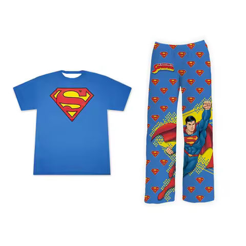 2026 Fashion New Cute Superman Summer T-shirt with Pants Adult Oversized Set _ Kid Y2K Fashion Men's