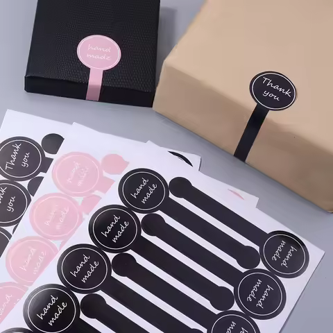 100pcs black Thank you long sealing sticker pudding bottle sticker, baking box label sticker, baking