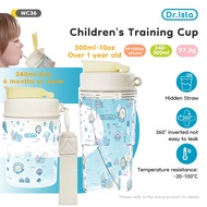 Dr.isla Kids Water Bottle 240ml Leak Proof with Straw&Handle BPA Free 360°Anti-Spill Hidden Straw Cu