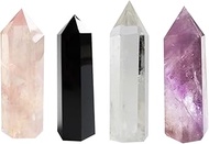 Set of 4 Healing Crystal Wands | Amethyst Crystal, Clear Quartz Crystal Wand & Rose Quartz Crystal P