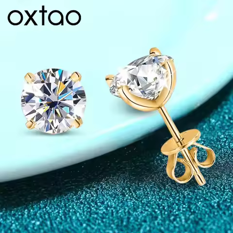 OXTAO 0.3-2CT Moissanite Stud Earrings for Women Sparkling Lab Imitation Diamond Earring Luxury Wedd