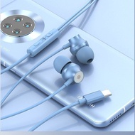 [Ready Stock] 1.2m Cable Long Metal In-Ear Headphones 9D type-c Flat Headphones Wire Control with Wh
