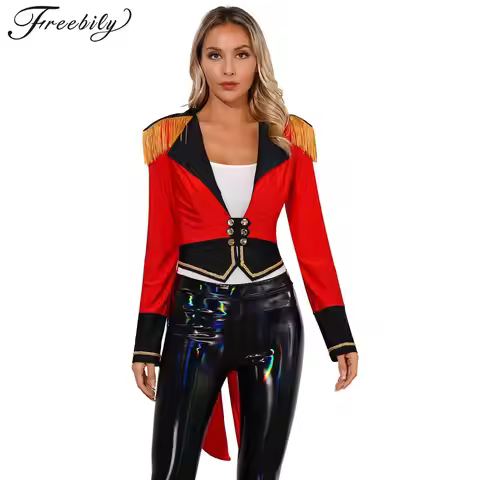 Womens Circus Ringmaster Showman Outerwear Long Sleeve Jacket Tailcoat Halloween Theme Party Cosplay