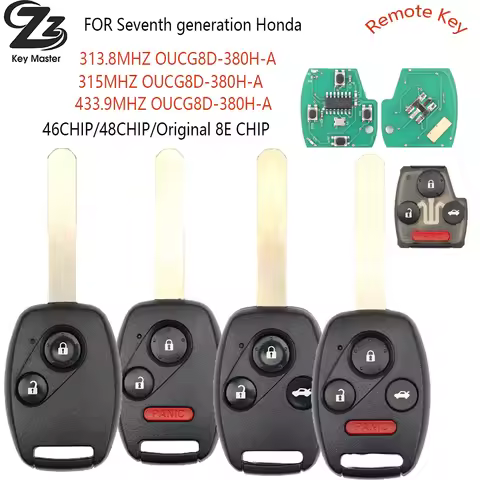 Zz-Store ID46/48/8ECHIP OUCG8D-380H/382H/384H-A 313.8/315/433.9MHz Car Remote Key For Honda Fit Civi