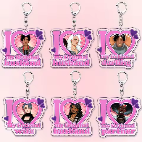 Popular I Love My Fictional Husband Pink Heart Keychain for Accessories Date Everything Game Keyring
