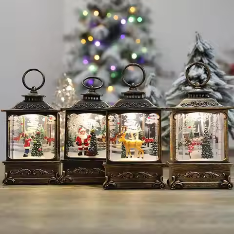 Christmas Snow Lantern Christmas Scene Lighted Snow Globes Swirling LED Snow Globe Christmas Light U