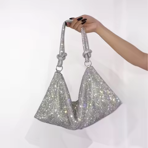 luxury Designer hobo shoulder bag handmade Shining Rhinestones Evening clutch Bag Purse Crystal Purs