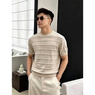 Old money old money old money StyleIce Silk Knitted FabricBreathable ComfortableMen Lapel Short Slee