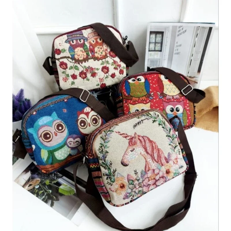 Tas selempang Thailand Bangkok dengan gambar khas thailand gajah owl
