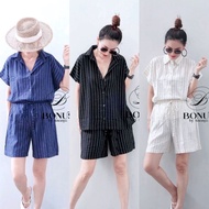 Linen Set 2 pcs Striped Shorts Slavic Work