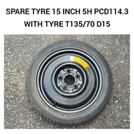 Spare Tyre 15 Inch Inci 5H PCD114.3 ( T135/70 D15 ) For Toyota Noah Voxy Honda Stream Stepwagon RD3 