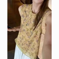 Sleeveless Mesh Blouse - Printed Mesh Stitching | Summer 2023/24 Loose Fit Casual Shirt