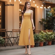 Lovito Women's Double Layer Spring Summer Casual Yellow Dress L134ED374