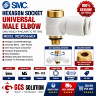 SMC KQ2VS06-M5A HEXAGON SOCKET UNIVERSAL MALE ELBOW 6MM TUBE x M5 MALE THREAD