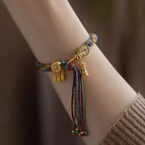 Tibetan Style Hand Woven Prayer Bracelet Mini Tibetan Buddhist Mantra Hand Prayer Wheel Bracelets Th